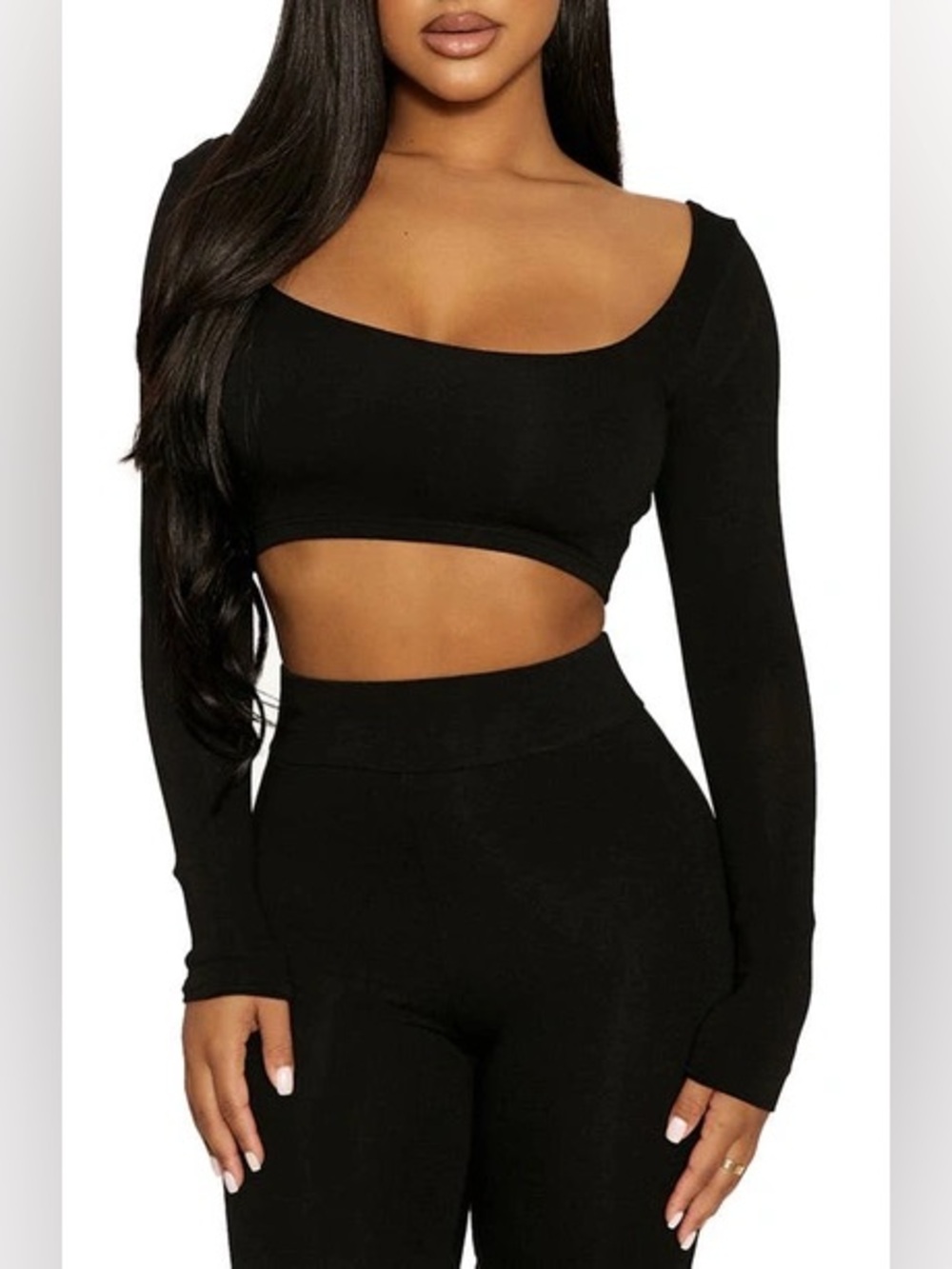 Naked Wardrobe NW Cropped Scoop Long Sleeve Black